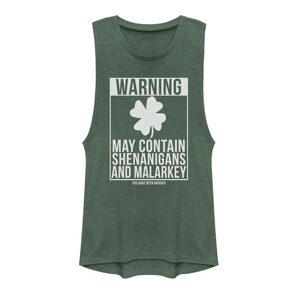 Tops - Fifth Sun Clover Advisory St Patrick's Day Muscle Tank Top Green Juniors Size M